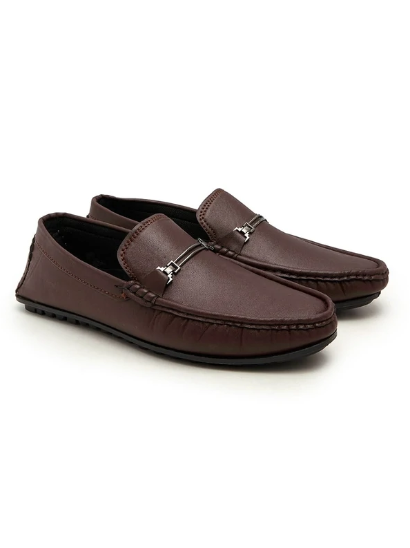 Men's Comfortable Loafer Shoes With Buckle-Brown