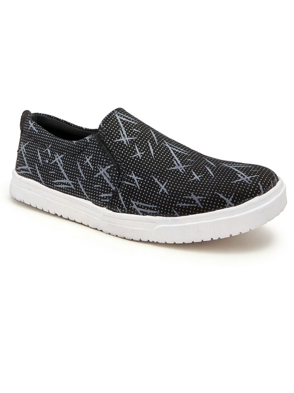 Men's Casual Slip On Snakers-Black With Grey Print