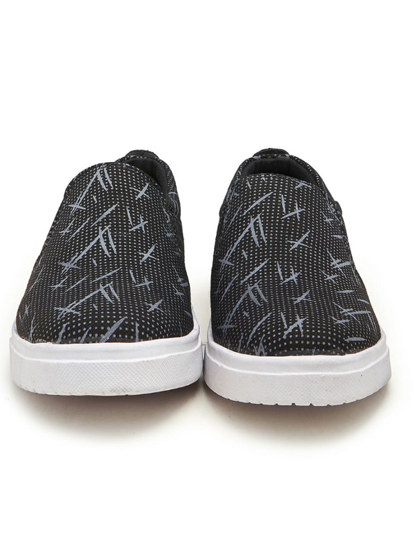 Men's Casual Slip On Snakers-Black With Grey Print